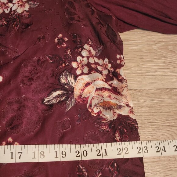 Maurices Top Size 0=14 W Floral Chiffon Overlay Slinky Knit Hi Low Hem Boho - Picture 9 of 11